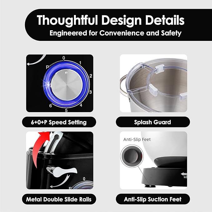 AUCMA 6.2L Stand Mixer | 1400W, 6-Speed, Tilt-Head, Dual Handles, Electric