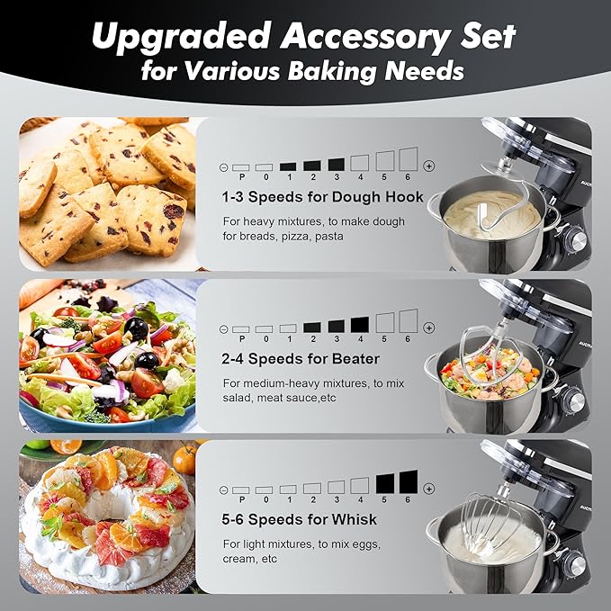 AUCMA 7.5L Stand Mixer | 1400W, 6-Speed, Tilt-Head, Dual Handles, Electric