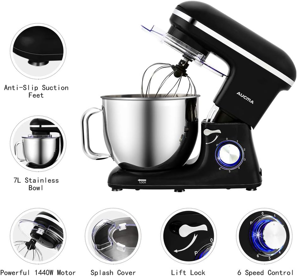 AUCMA 7L Stand Mixer | 1400W, 6-Speed, Tilt-Head, Single Handle, Electric