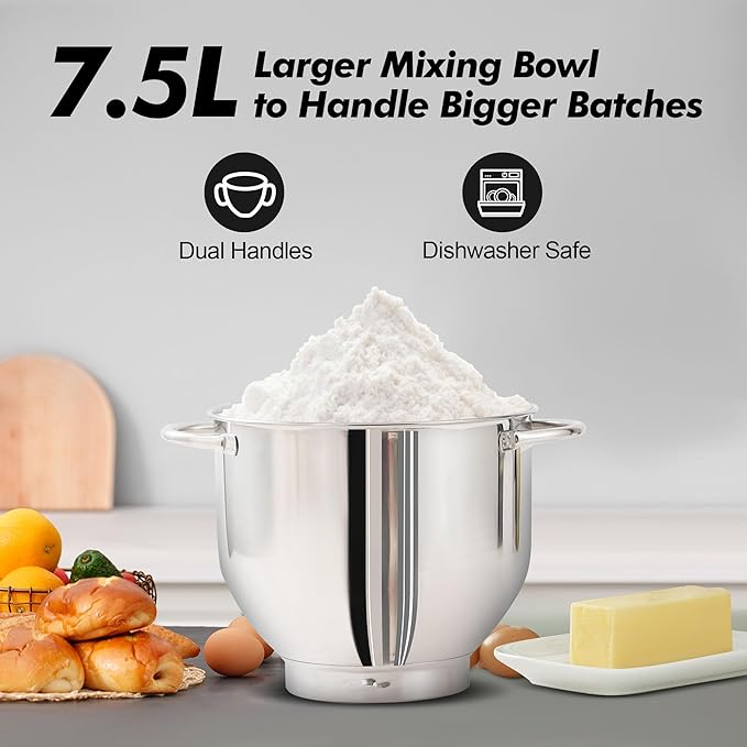 AUCMA 7.5L Stand Mixer | 1400W, 6-Speed, Tilt-Head, Dual Handles, Electric