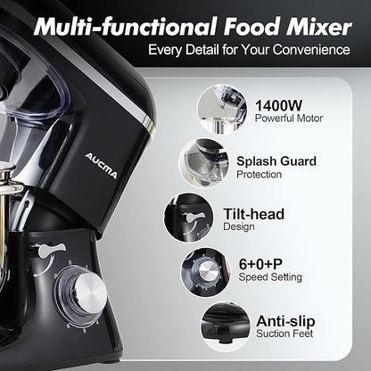 AUCMA 7.5L Stand Mixer | 1400W, 6-Speed, Tilt-Head, Dual Handles, Electric