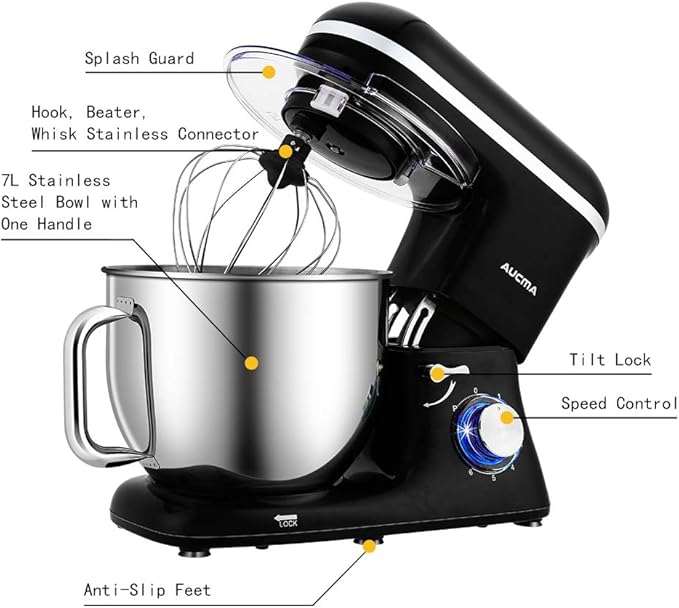 AUCMA 7L Stand Mixer | 1400W, 6-Speed, Tilt-Head, Single Handle, Electric